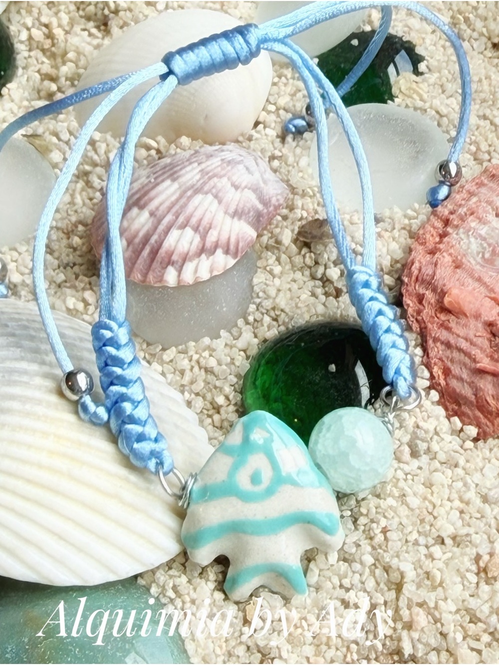 Blue quartz and Aqua Ceramic Fish Charm Bracelet